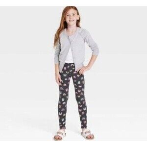 Cat & Jack Girls Dark Gray Rainbow Print Leggings -Girls Size 7-8 Pull-On